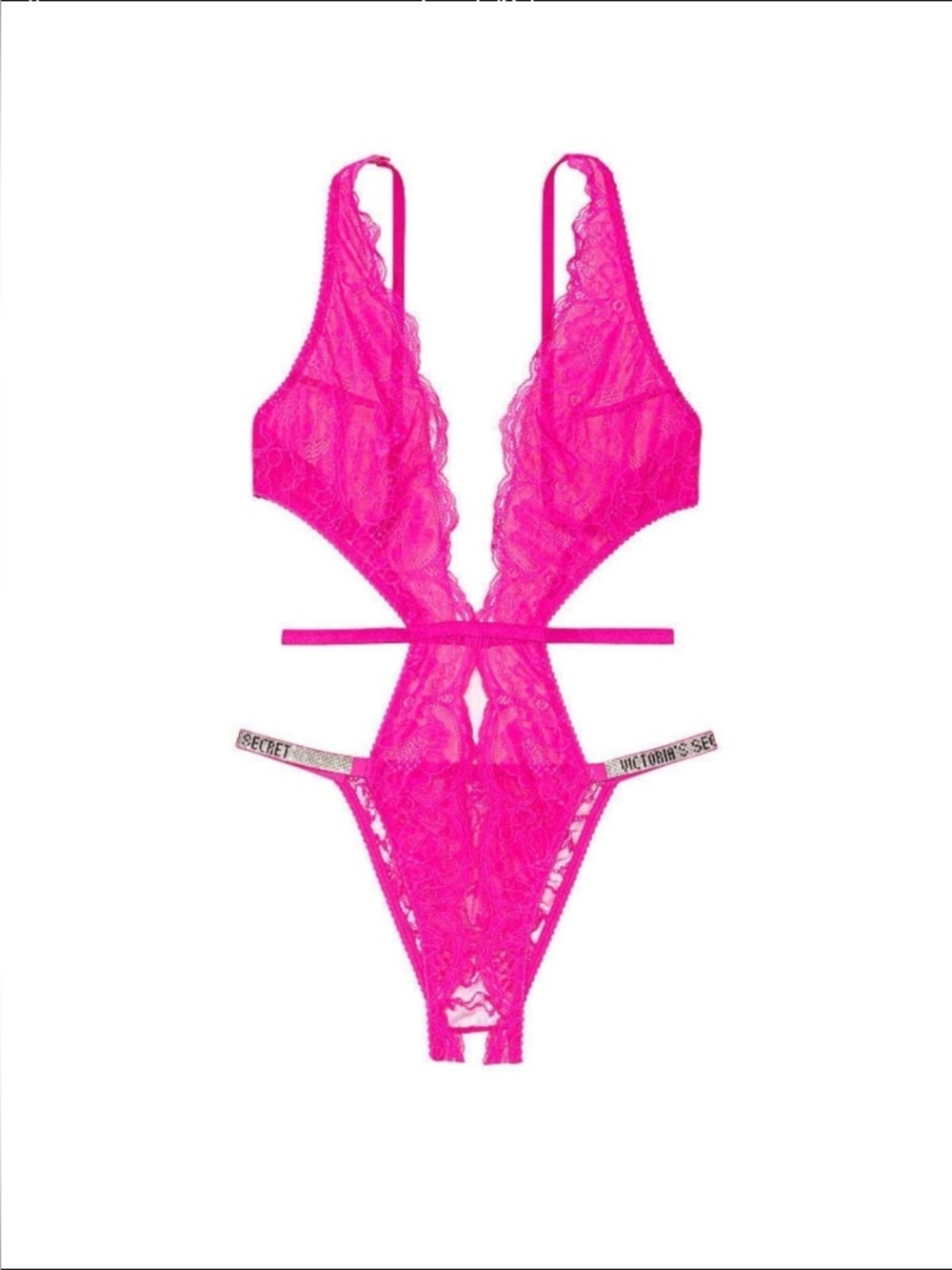 Victoria's Secret Very Sexy Shine Strap Lace Crotchless Teddy L -NEW